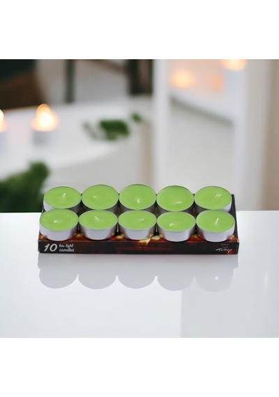 Tealight Mum 10x10 Gr Dekoratif Mumu Kandil Hediyelik Fitilli Mumluk Şamdan Yeşil Renk Kokusuz Çok Renkli