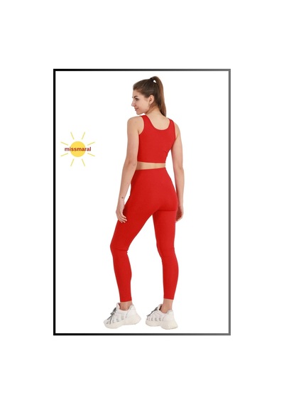Missmaral Kadın Yüksek Bel Toparlayıcı Tayt Tam Boy Dalgıç Likralı Kumaş Casual & Comfort Kırmızı 102101 Kırmızı
