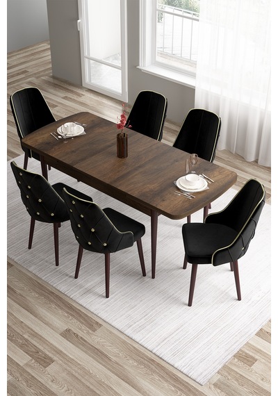 Canisa Tia Serisi 80x132 Açılabilir Mdf Barok Ahşap Desen Gold Detay Mutfak Masası Ve 6 Siyah Sandalye Masa Barok Ahşap Desen Sandalye Siyah Canisa Tia Serisi 80x132 Açılabilir Mdf Barok Ahşap Desen Gold Detay Mutfak Masası Ve 6 Siyah Sandalye Masa Barok Ahşap Desen Sandalye Siyah