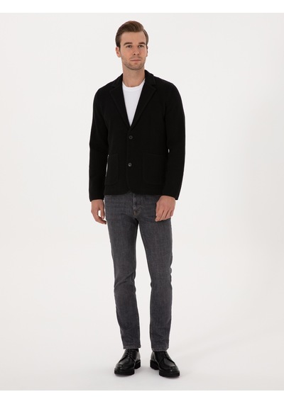Cacharel Siyah Slim Fit Pamuk Karışımlı Triko Hırka