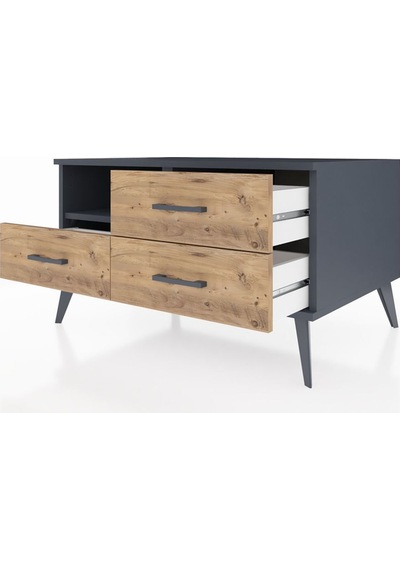 Kronos Şifonyer Tek Raflı 3 Çekmeceli 88x59x48 Antrasit-antrasit/çam Antrasit/çam