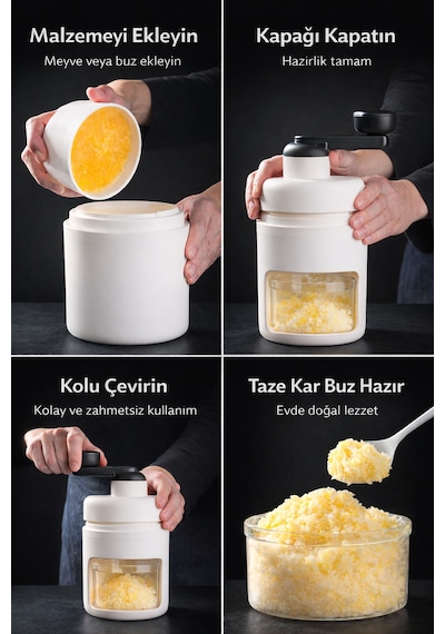 Manuel Buz Kırma Aparatı 500 Ml Hazneli, Kol Çevirmeli Ice Crusher, Slushie Ve Frozen İçecek Yapıcı Beyaz