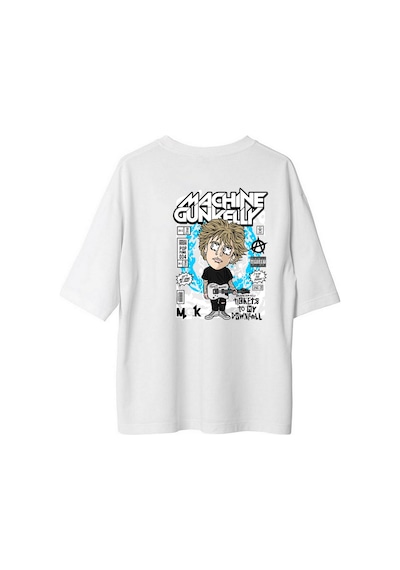 Paybuy Punk Rock Müzik Stili Baskısı Baskılı Erkek Oversize Tişört Beyaz