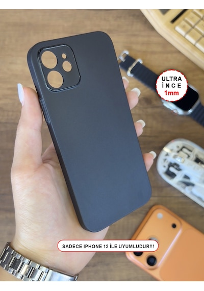 İphone 12 Uyumlu Süper İnce Mat Ultra Thin Silikon Kılıf Siyah