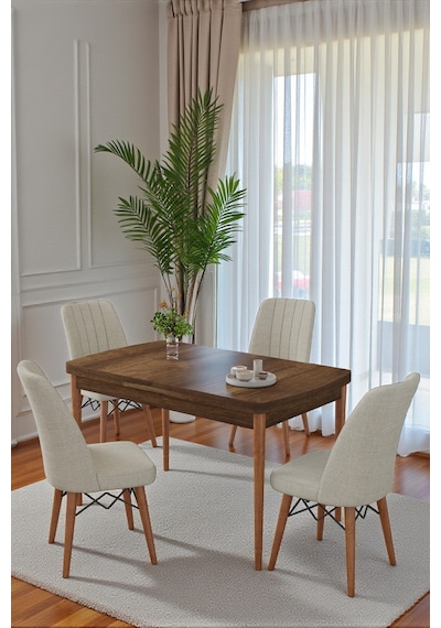 70x110 Cm Mutfak Masası Takımı 4 Kişilik Sabit Masa Sandalye Takımı Ceviz Masa - Krem Ceviz - Krem 70x110 Cm Mutfak Masası Takımı 4 Kişilik Sabit Masa Sandalye Takımı Ceviz Masa - Krem Ceviz - Krem