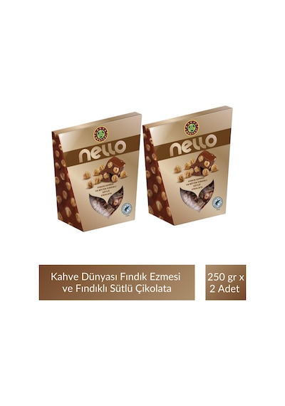 Kahve Dünyası Nello Fındık Ezmesi Ve Bütün Fındıklı Sütlü Çikolata 250 Gr X 2 Adet