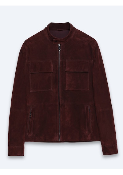 Kip Bordo Regular Fit Dik Yaka Casual Süet Deri Mont