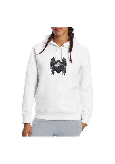 Selçuklu Gri Kartalı Göktürk Baskılı Beyaz Kadın Kapşonlu Sweats