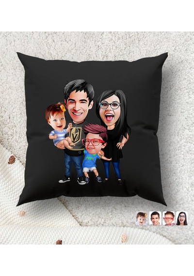 Bk Gift Kişiye Özel Aile Karikatürlü Premium Kumaş Siyah Kırlent Yastık, Ev Hediyesi, Ev Dekorasyonu, Kişiselleştirilmiş Yastık, Dekoratif Hediye-3