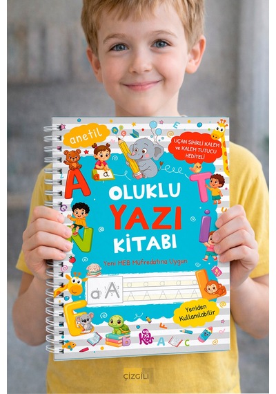 Oluklu Yazı Kitabı - Sihirli Kalem Seti - Kabartmalı Yeniden Kullanılabilir Yazma Öğrenme Kitabı
