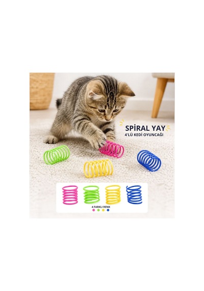 4&amp 39 Lü Renkli Spiral Yay Kedi Oyuncağı, Esnek Ve Hareketli Eğlenceli Kedi Oyun Seti 5671 Çok Renkli