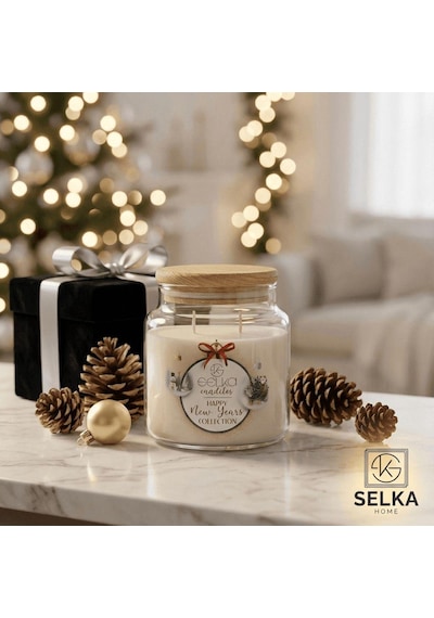 Selka Home 2'li New Year S Büyük Boy Special Kokulu Mum Yılbaşı Özel Koleksiyonu Şeffaf