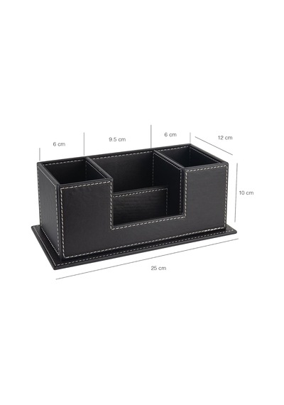Masaüstü Deri Organizer Kalemlik 4 Gözlü Desktop Organizer Rainbow Vegan 10x12x25 Cm. Siyah Genel