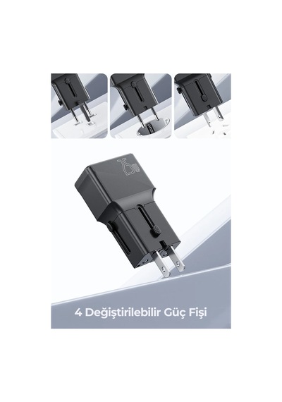 Ven-dens Vd-ta001 25 W Pd 4 Ü 1 Arada Seyahat Adaptörü, Usb-c Ve Usb-a Çift Port, Abd, Siyah