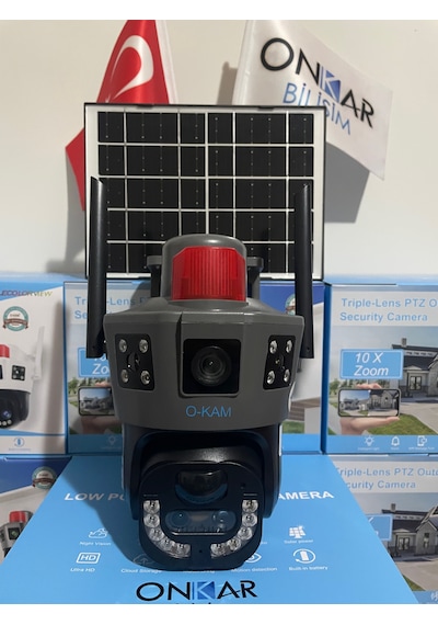 Okam Pro 6020 Solar Güneş Enerjili 4g Sim Kartlı 15mp 3 Lens 10x Optik Zoom Güvenlik Kamerası