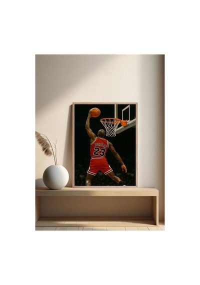 Michael Jordan Doğal Ahşap Çerçeveli Tek Parça Dekoratif Tablo Çok Renkli - 864132297 Çok Renkli