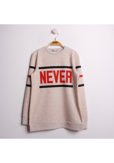 Toontoy Kız Çocuk Sweatshirt Never Baskı Kahve Melanj