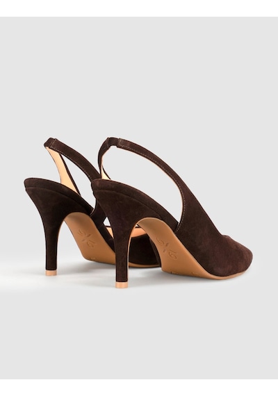 Cabani Kahverengi Süet Hakiki Deri Slingback Stiletto Kadın Ayakkabı
