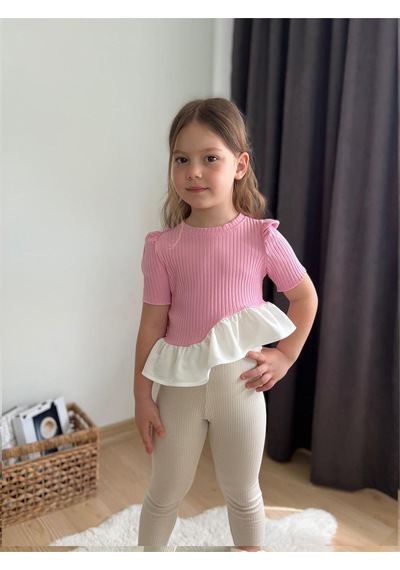 My Kids Wear Fırfır Detaylı Kız Çocuk Takım Pembe