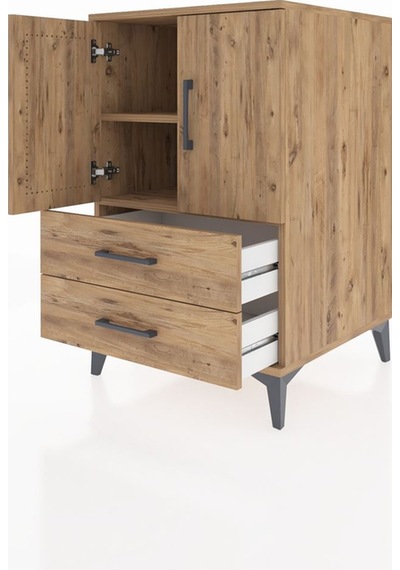 Kronos Komodin 2 Raflı 2 Çekmeceli 2 Kapaklı 60x59x96 Çam-çam Çam