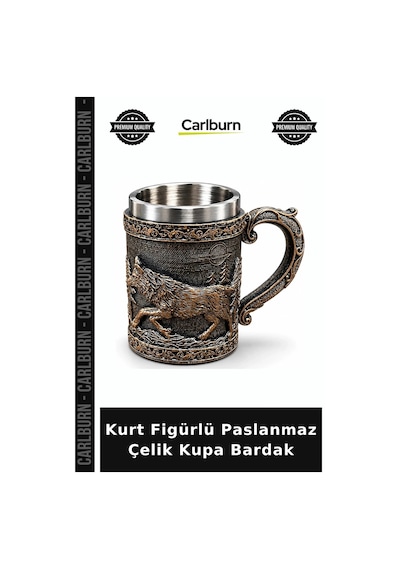 Özel Üretim Hediyelik Tasarım Metal Kurt Figürlü 3 D Kabartmalı Paslanmaz Çelik Kupa Bardak Alk6341 Çok Renkli