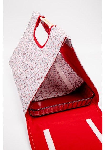 Fabric Craft Bag Borcam Taşıma Çantası Elyaf Dolgulu Yemek Taşıma Çantası Piknik Ve Fırın Kabı Kırmızı - Beyaz
