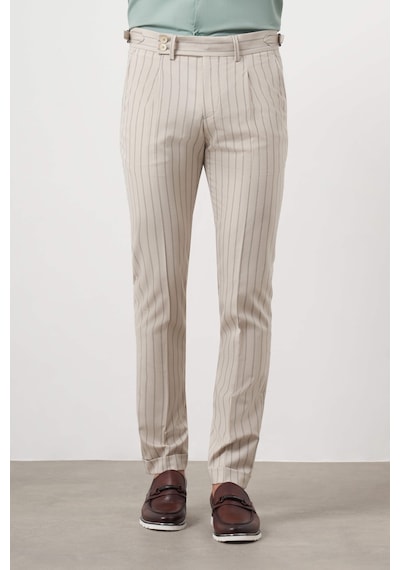 Morven Erkek Bej Poliviskon Trend Pileli Slim Fit Spor Pantolon Bej