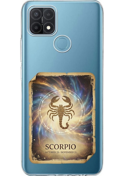 Oppo A15 İle Uyumlu Burç Kartları Akrep Tasarımlı Şeffaf Silikon Kılıf Şeffaf