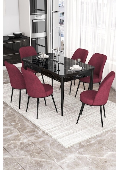 Canisa Concept Kor Serisi 70x114 Açılabilir Mutfak Masası Takımı Siyah Mermer Desen Masa 6 Bordo Sandalye Masa Siyah Mermer Desen Sandalyeler Bordo Canisa Concept Kor Serisi 70x114 Açılabilir Mutfak Masası Takımı Siyah Mermer Desen Masa 6 Bordo Sandalye Masa Siyah Mermer Desen Sandalyeler Bordo