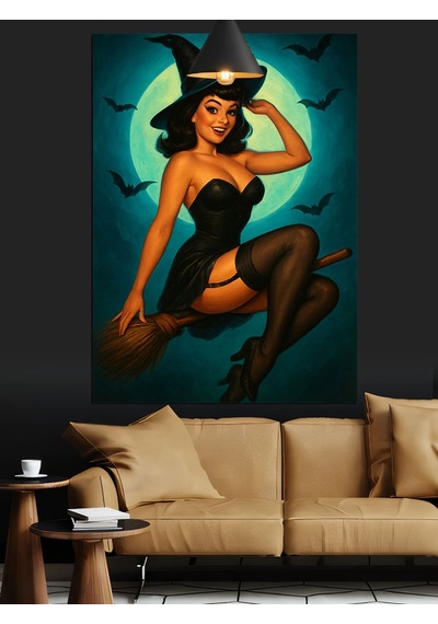 Tatlı Cadı Kadın Seksi Poz Retro Dekoratif Kanvas - Mdf Ahşap Tablo