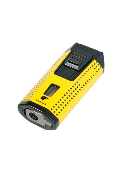 Cohiba Çift Torch Pürmüz Delicili Sarı Siyah Nokta Desenli Metal Puro Çakmağı - Tr9536