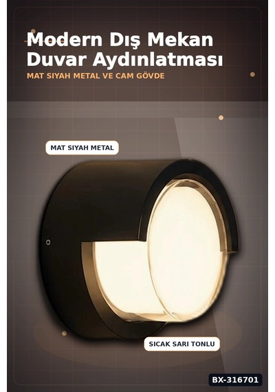 Led Dekoratif Aplik 15w 3200k Gün Işığı 1350 Lümen Ip44 Duvar Lambası 17 Cm Bx-316701 Diğer