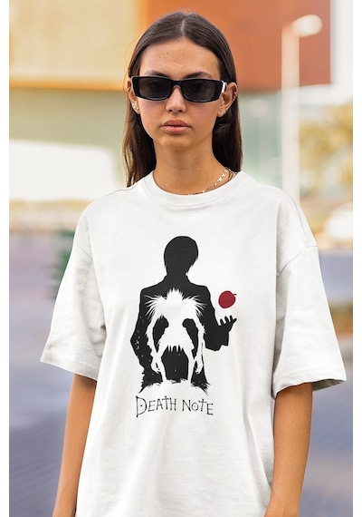 Anime Dizi Death Note Baskılı Unisex Oversize Tişört Beyaz