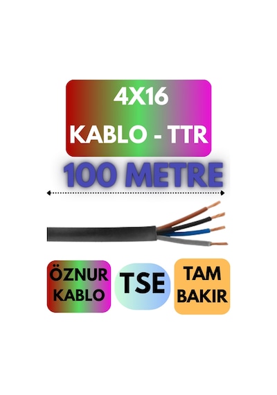 Öznur 4x16 Ttr Kablo Metre Seçenekli Siyah - 100 Metre