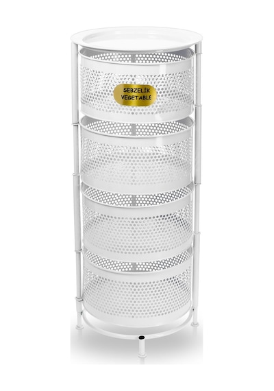 River World Tekerleksiz Rengi Beyaz Açılabilen 4 Katlı Çok Amaçlı Metal Raf Mutfak, Balkon, Kiler Çok Renkli