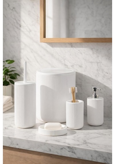 Ayrex Perotti 33031500001-1 5 Parça Yuvarlak Banyo Seti - Çöp Kovası, Sabunluk, Diş Fırçalığı Ve Silikon Wc F Diğer