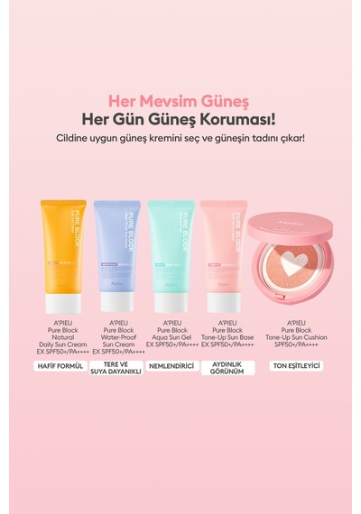 Ton Eşitleyici Pembe Bazlı Güneş Koruyucu Cushion A'pıeu Pure Block Tone-up Sun Cushion Spf50+pa++++