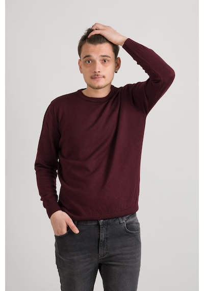 Sıfır Yaka Pamuklu Slimfit Basic Erkek Triko Kazak Bordo