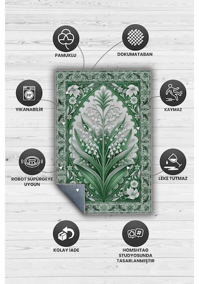Homshtag Art Deco Müge Vintage Halı Görünümlü Dijital Baskı Renkli Halı Rustik Çiçekli Halı Çok Renkli