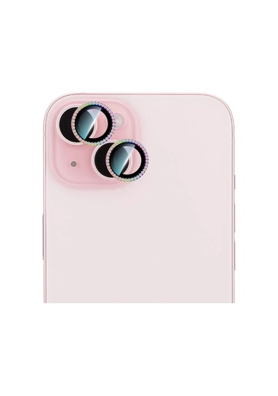 Apple Uyumlu iPhone 15 Plus Caseworld Alloy Sparkling Diamond Serisi Taşlı Lens Koruyucu Colorful