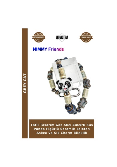 Tatlı Tasarım Göz Alıcı Zincirli Süs Panda Figürlü Seramik Telefon Askısı Ve Şık Charm Bileklik