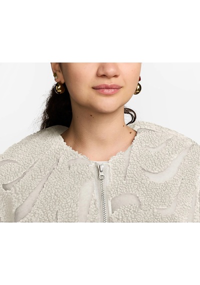 Nike Sportswear Cozy Long-haired All-over Swoosh Logo Lined Loose Full-zip Kadın Ceket-fv8025-104 Krem