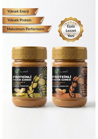 2'li Paket Proteinli Fıstık Ezmesi Karamel Ve Muz Fıstık Proteini, Maca Kökü Tozu İle 325 Gr X 2