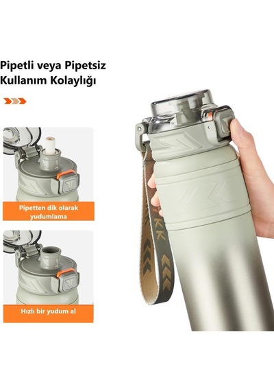 Tkk Çelik Termos Matara 900 Ml Gri Yeşil
