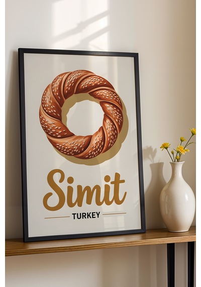 Simit Tablo - Retro Mutfak Dekoru - Geleneksel Türk Lezzetleri Serisi - Çerçeveli Mutfak Posteri Siyah