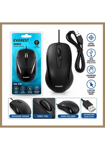 Bezos Kablolu Usb Işıklı Optik Mouse 1200 Dpı 22