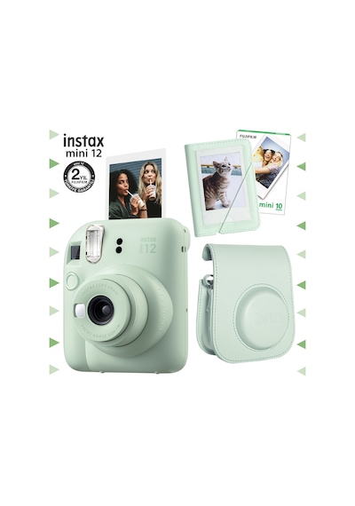 Fujifilm Instax Mini 12 Fotoğraf Makinesi + 10'lu Film + mini Albüm + Deri Kılıf Yeşil