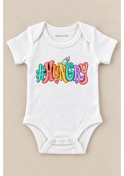 Babylimon Hungry Beyaz Kısa Kollu Çıtçıtlı Bebek Zıbını Beyaz - 930083770 Beyaz