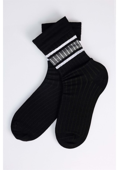 Tudors Unisex Çizgili Kolej Tenis Çorabı-27158 - Standart Siyah