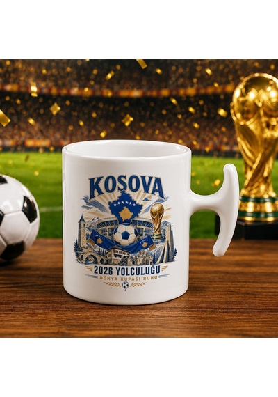 Bk Gift Kosova Taraftar Temalı Dünya Futbol Kupası Tasarımlı Hammer Kupa Bardak-1 Beyaz